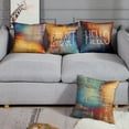 thumbnail image 3 of Set of 4 Blue and Orange Throw Pillow Covers Hello Sunshine Get Snuggle Vintage Abstract Messy Rust Painting Decorative Pillow Cases Home Decor Standard Square 18x18 Inches Pillowcases, 3 of 6