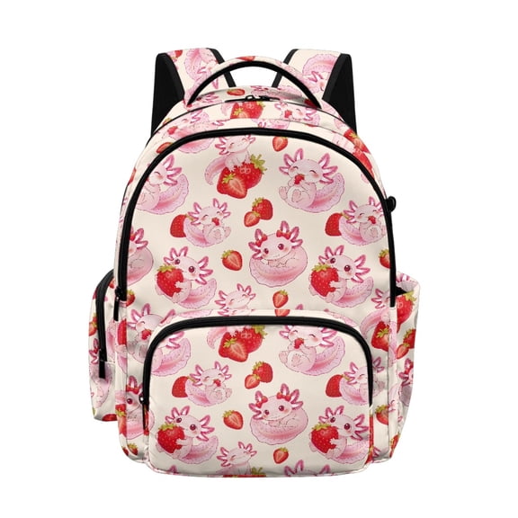 Whosucclay Strawberry Axolotl Theme 17 Inch Backpack for Boys Girls, Casual Lightweight Adjustable Straps Elementary Kids Backpack for High School Middle School