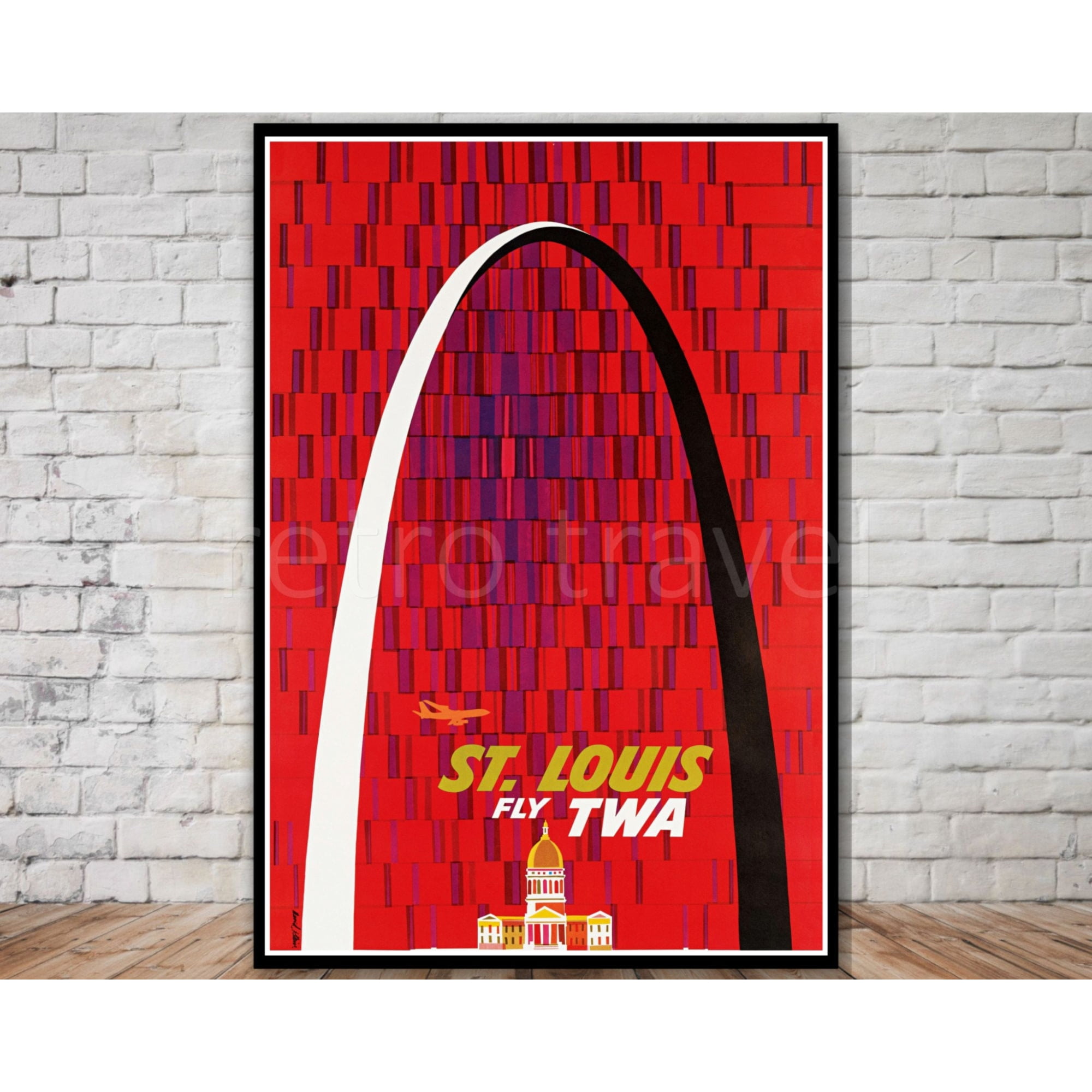 St Louis Fly Twa Vintage Travel Poster, Retro Airline Wall Art, Poster Only