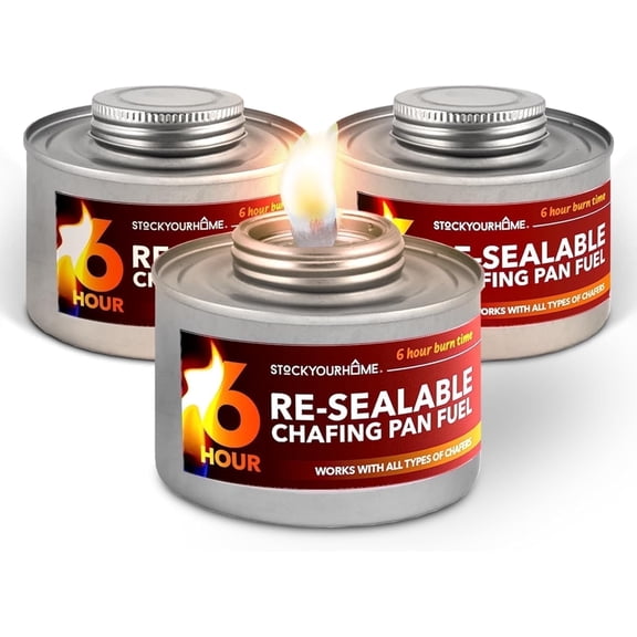 6-Hour Food Warmers for Parties (3 Pack), Chafing Fuel Cans with Wick and Safety Twist Cap, Catering Food Warmers for Buffets, Parties, Weddings, Long Lasting Burners for Food Warmer, Food Heater