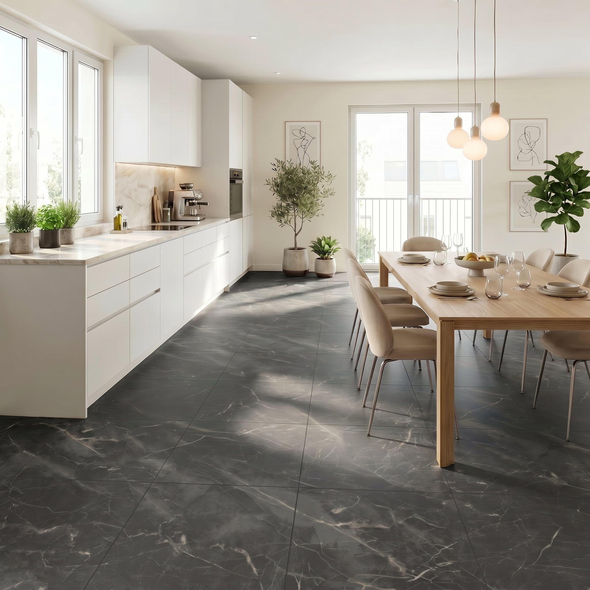 Peel and Stick PVC Vinyl Flooring 20-Pack 24x24 Inch, Self-Adhesive Floor Tiles and Waterproof Flooring for Home Kitchen Bathroom, Gray Marble Pattern