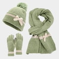 thumbnail image 5 of SUXIAN Women's Winter Scarf Set Bow Decorated Hat Scarf Gloves Green One Size, 5 of 7
