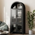 thumbnail image 2 of FURNIWAY Black Arched Cabinet with Glass Doors, 71" Tall Arched Bookcase Storage with Shelves, Kitchen Pantry Cabinet for Living Room, 2 of 7