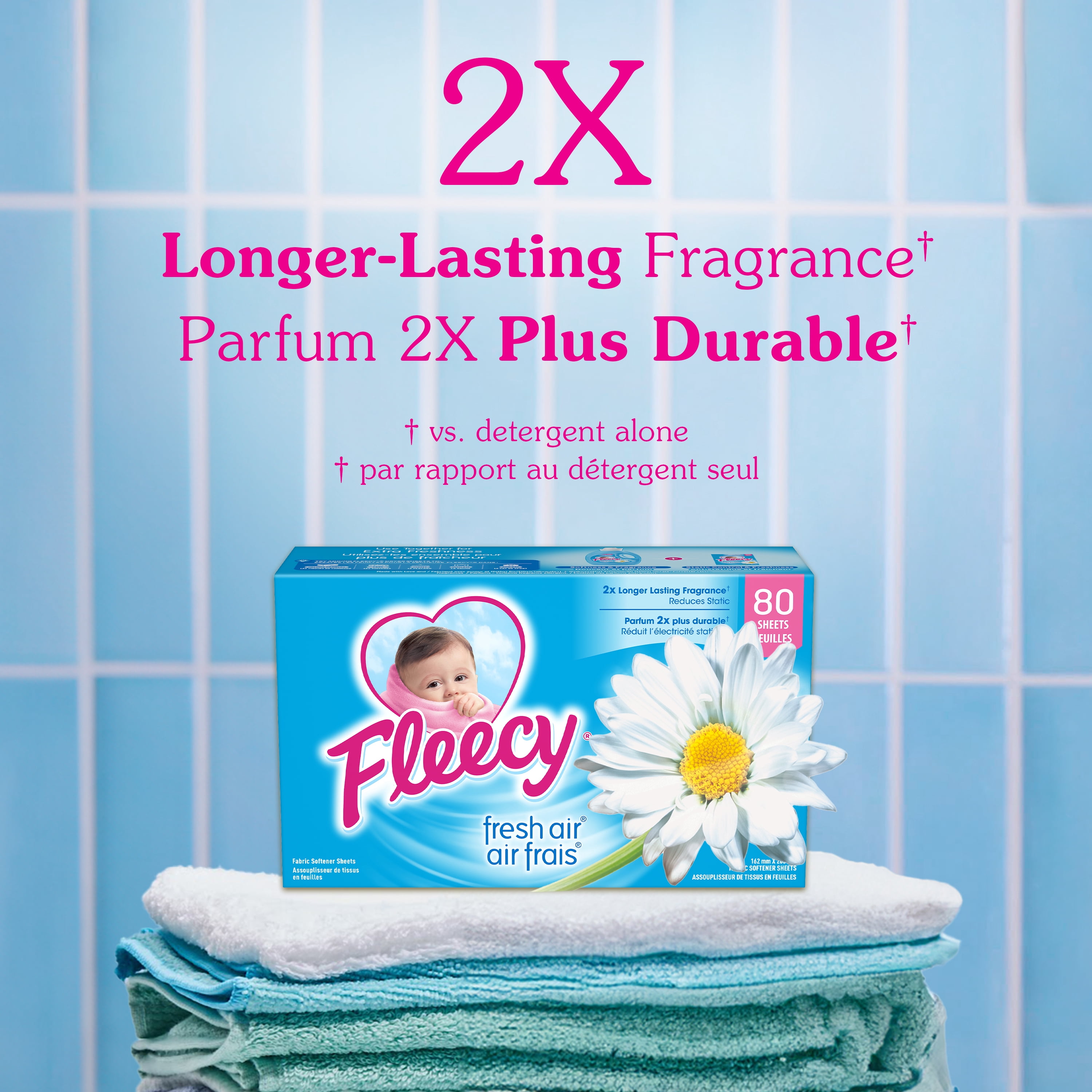 Fleecy Feuilles Assouplissantes pour Sécheuse, Assouplissant à Linge, Parfum Air Frais, 80 feuilles