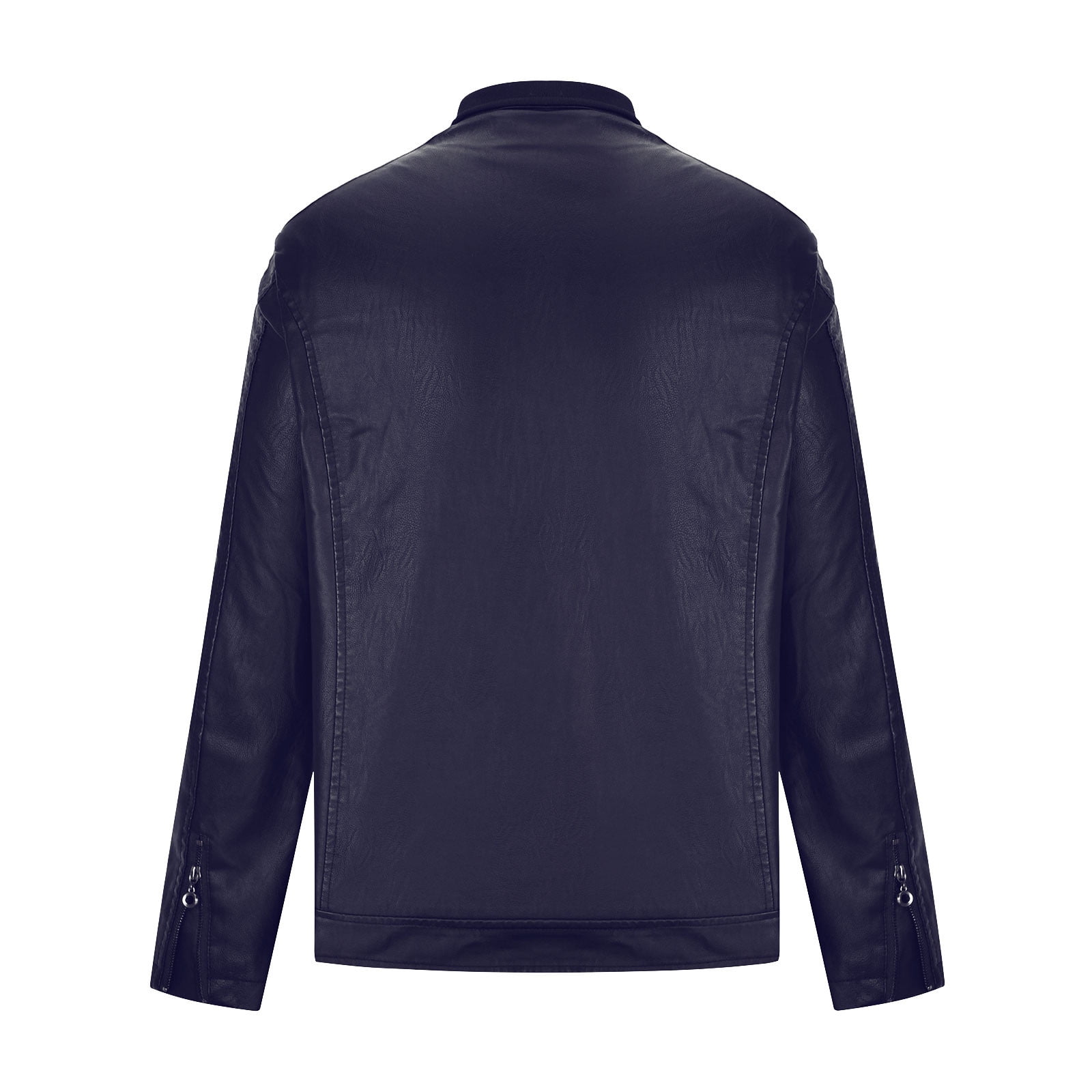 FRSASU Men's Casual Leather Jackets Stand Collar PU Leather Motorcycle Zipper Coat Biker Blue