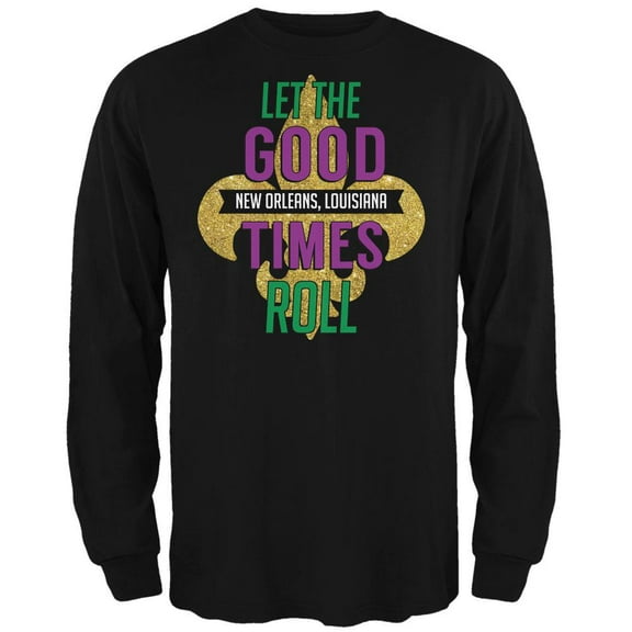 Mardi Gras Let the Good Times Roll Black Adult Long Sleeve T-Shirt - X-Large