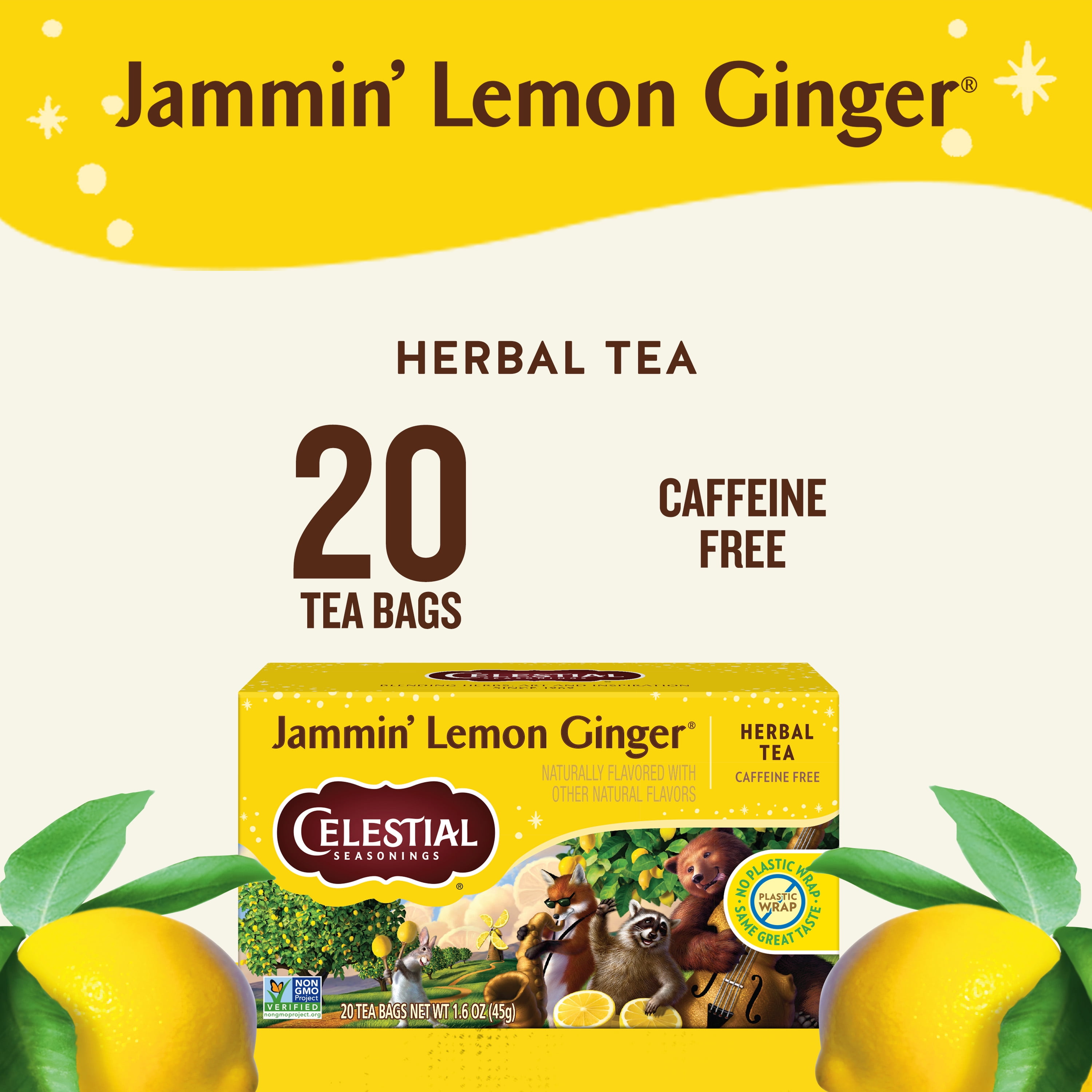 (4 pack) Celestial Seasonings Jammin' Lemon Ginger Caffeine-Free Herbal Tea Bags (20 Count)