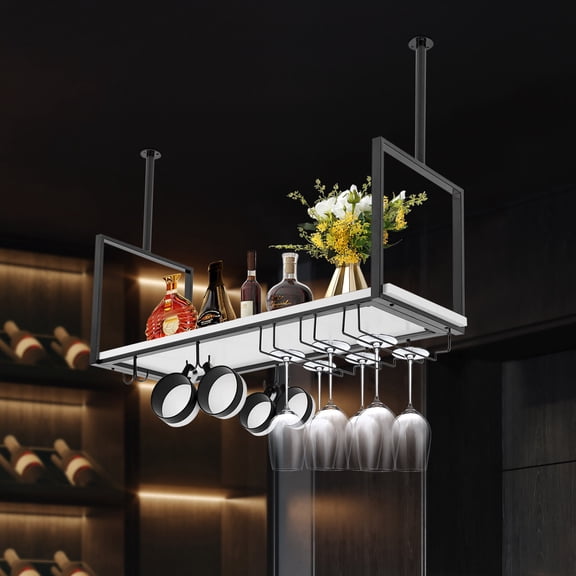 31.5*11.8*23.6 inch Metal Wine Rack Hanging Stemware Goblet Stand Ceiling Wine Glass Display Holder