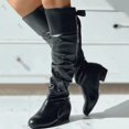 thumbnail image 2 of Povozer Over the Knee High Boots for Women Sexy Round Toe Low Heel Leather Stretch Riding Thigh High Boots(Black,6), 2 of 6