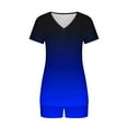 thumbnail image 5 of Viluyesy Printed Tops Elastic Waist Short Pants Sets Womens V-Neck T-Shirt and Shorts 2PC Pocket Fashionable Shirt and Shorts Sets Two PC Blue Size L, 5 of 6