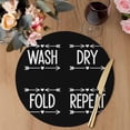 thumbnail image 3 of Laundry Round 13 Inch Placemats Set of 6, Funny Wash Dry Fold Minimalist Text Black HeatResistant Non Slip Place Mats for Dining Table, Wipeable Braided Kitchen Table Mats for Housewarming, 3 of 9