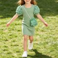 thumbnail image 5 of THDHVS Girls Summer Dress,Girls Textured Ribbed Knit Dress Puff Short Sleeve Round Neck Matching Crossbody Bag Summer Princess,Dresses for Girls 4-5 Years, 5 of 7