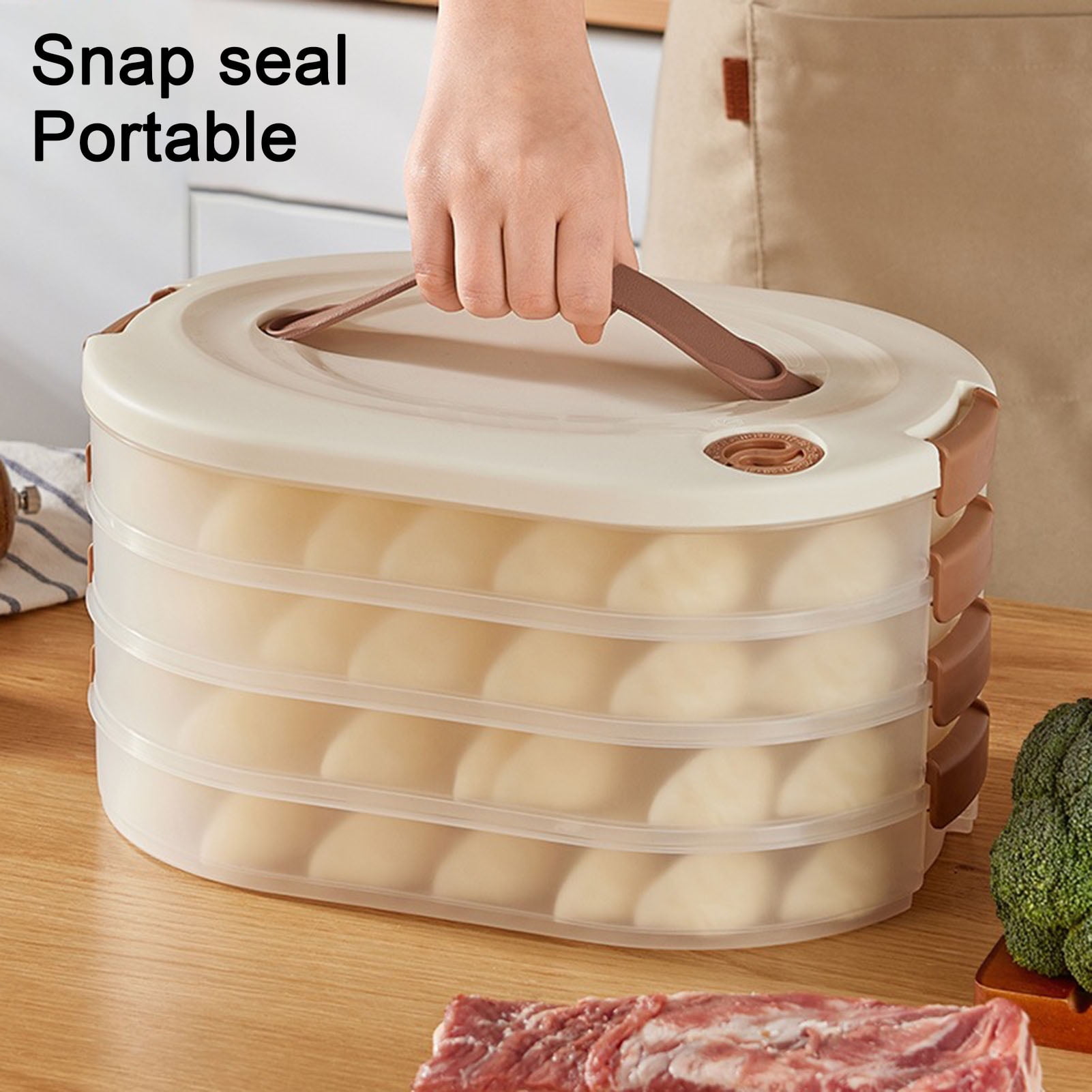 Mosey Dumpling Storage Box Stackable Transparent Large Capacity Food Grade No Odor Lock Design Fridge Dumpling Organizer with Handle
