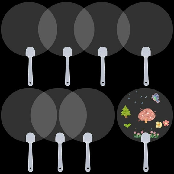 12Pcs Plastic Handheld Fans Clear Round Blank Pocket Fans Fans Chinese Style Painting Ornament with Handle for DIY Crafts Summer Decorations Dancing Performance Prop Wall Ornaments