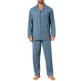 thumbnail image 2 of INSPIRE CHIC Men's 2 Pieces Long Sleeve Button Down Pocket Pattern Pajamas Set S Blue Khaki, 2 of 5