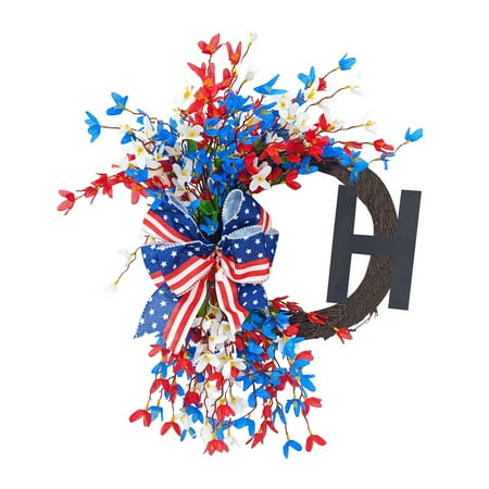 

ECHOYY Independence Day 26 Letter Surname Wreath 26 Letter Surname Memorial Day Wreath Fourth Of July Classic Farmhouse Wreath Independence Day Front Door Welcome Sign Wreath