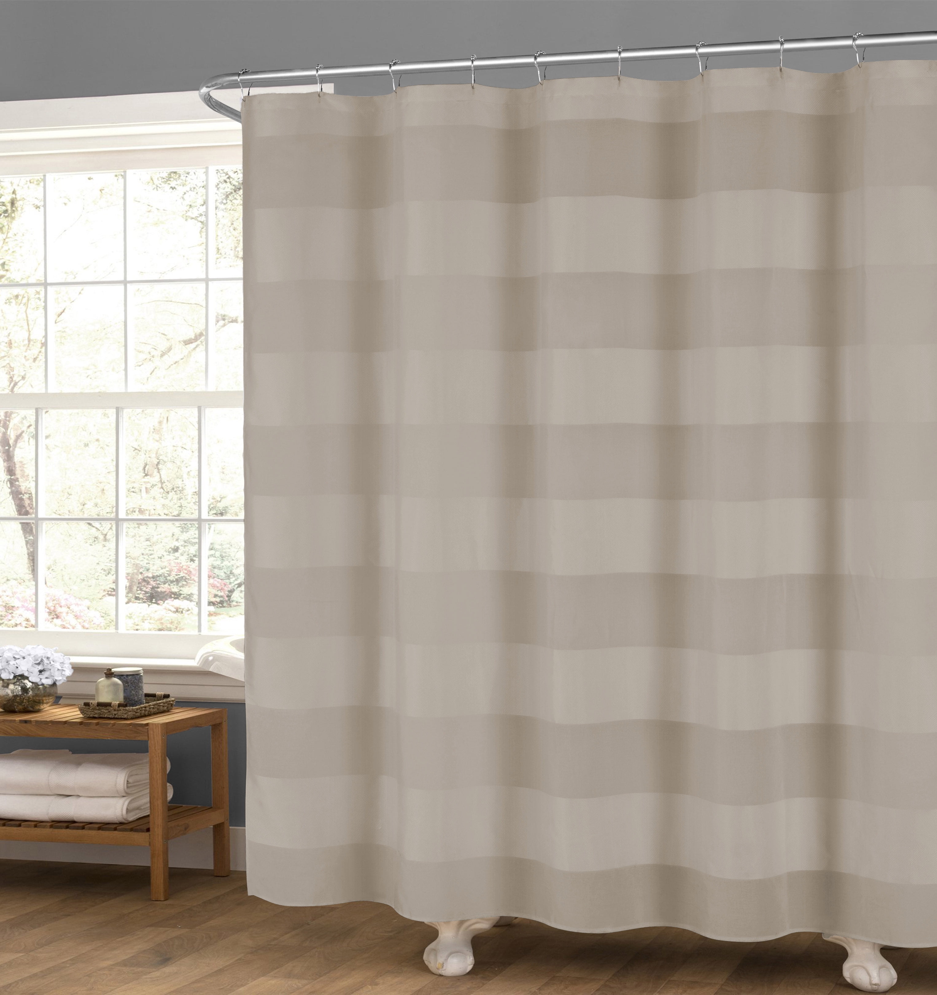 Taupe Fabric Shower Curtain Wide Stripe Design, 70" x 72"