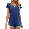 thumbnail image 5 of Womens Summer Tops Ruffle Short Sleeve V Neck T-Shirts Casual Loose Fit, 5 of 6