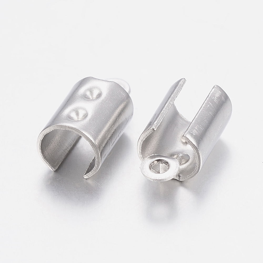 Resistant 304 Stainless Steel Cord End Folding Crimp Ends Fold Over Crimp Cord Ends Stainless Steel color 11x5.5x5mm Hole: 1.2mm