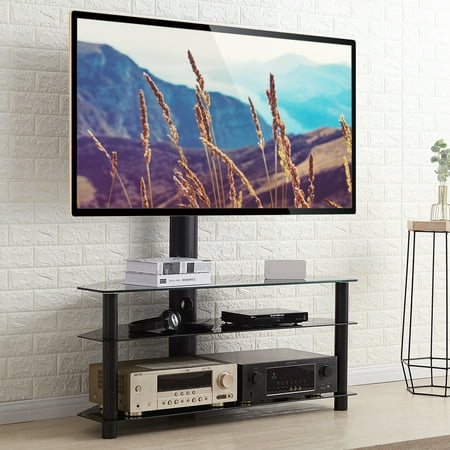 Gray Tv Stands For Flat Screens Rfiver Black 3-Shelf Floor Corner Television Stand with Swivel Mount for TVs up to 65