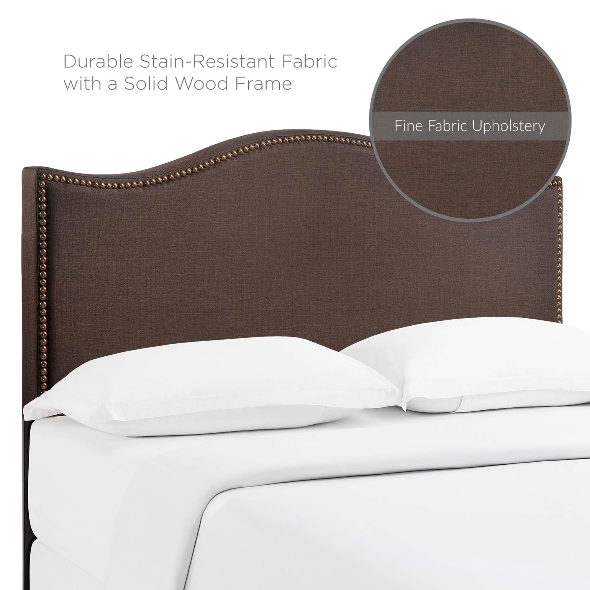 Curl Nailhead Upholstered Queen Headboard in Dark Brown