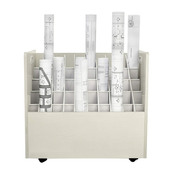 AdirOffice Blue Print Storage Organizer- Mobile Roll File Cart, Construction Plan Holders, Blueprint Cabinet with Wheels (50 Slots, White)