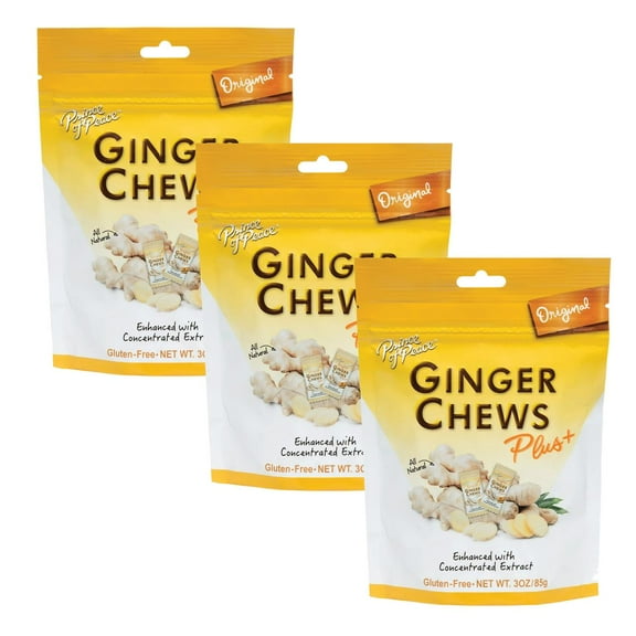 Prince of Peace Ginger Chews Plus, Original, 3 oz Bag, Pack of 3