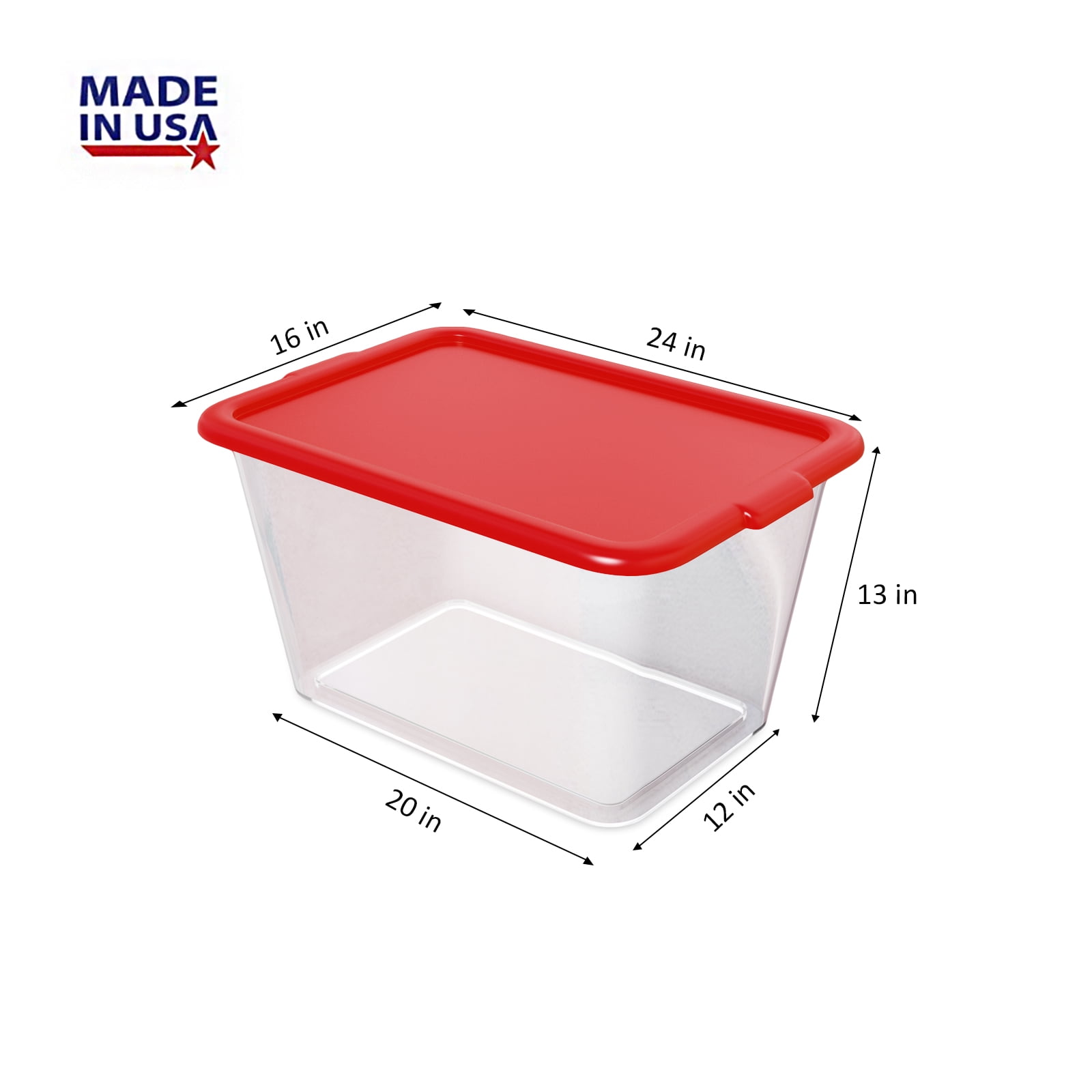 14.5 Gal 4-Pack, Stackable Clear Storage Bins with Lids, See-Through Plastic Totes, 14.5-Gallon (58-Quart) -Red&Clear