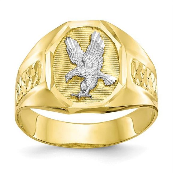 Primal Gold 10 Karat Yellow Gold with White Rhodium-plated Men's Eagle Ring