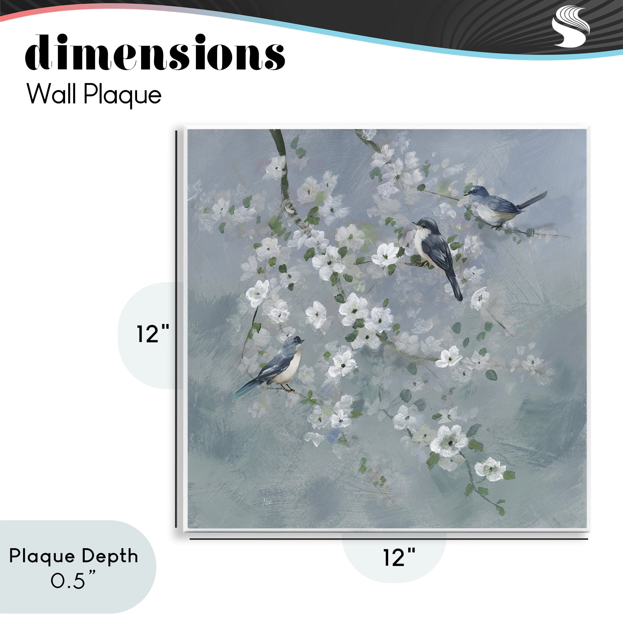 Stupell Industries Serene Birds on White Blooms Wall Plaque Art, design by Nan