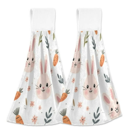 

2pcs Kitchen Hanging Towels Bathroom Hanging Towels Velcro Soft Hand Towel Absorbent Tie Towels for Kitchen Toilet Tea Bar Washcloth Decor Rabbit Face and Carrots