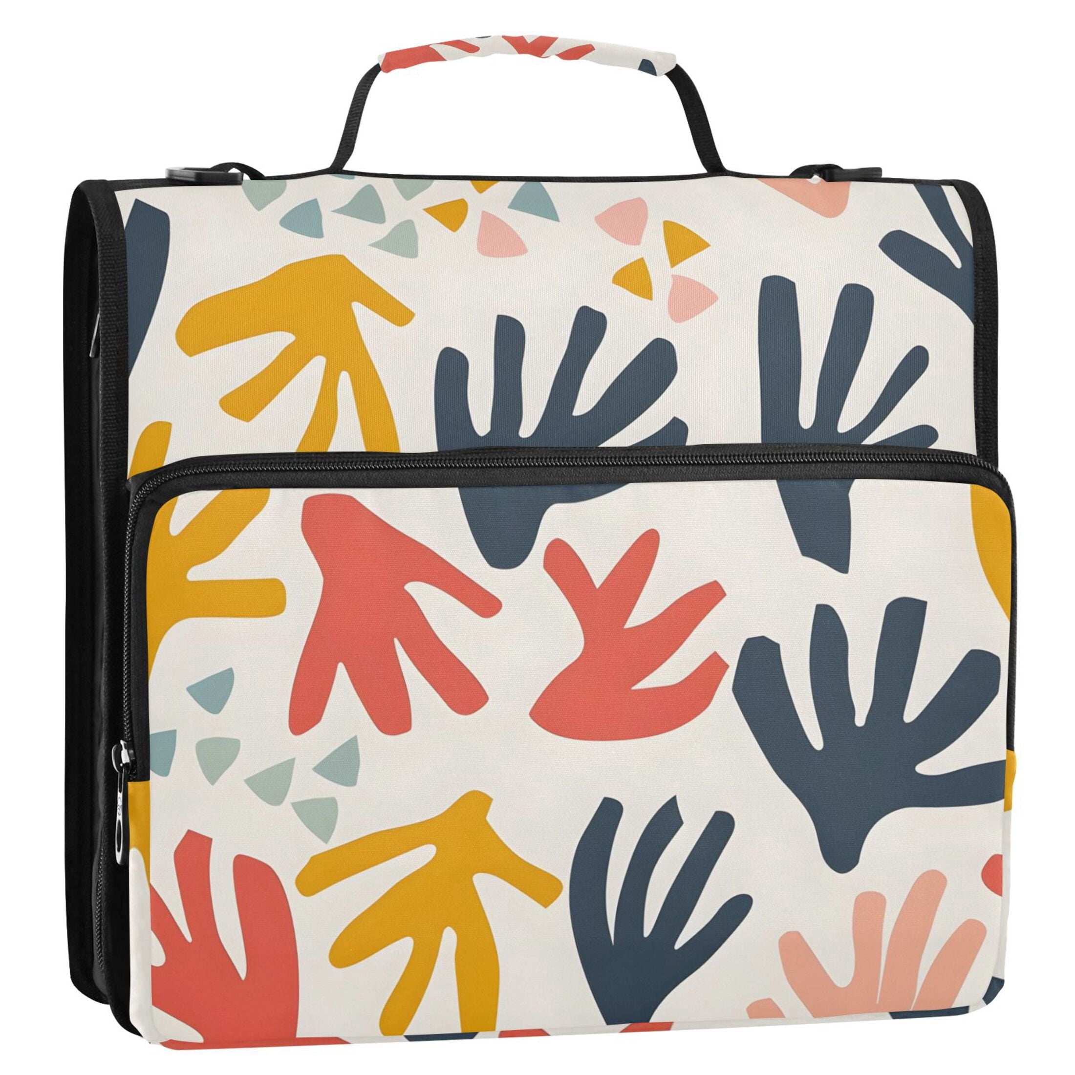 3 Ring Zipper Binder with Shoulder Strap Waterproof Trapper Keeper 2 Inch D-Ring 500 Sheets Capacity Abstract Playful Shape