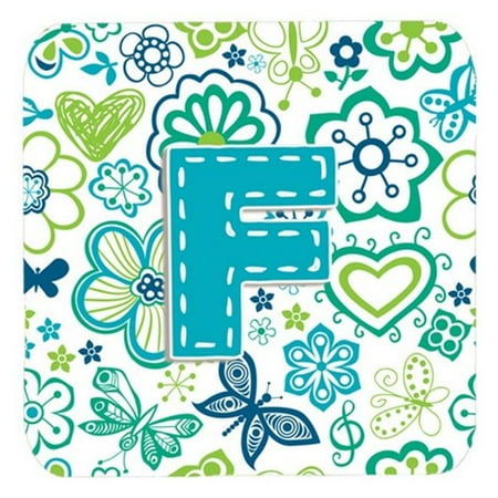 

Carolines Treasures CJ2006-FFC Letter F Flowers And Butterflies Teal Blue Foam Coasters- Set Of 4