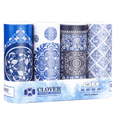 Clover Cylinder Facial Tissues for Car or Small Space，4 Tubes 3-Ply Blue Car Tissus for Travel