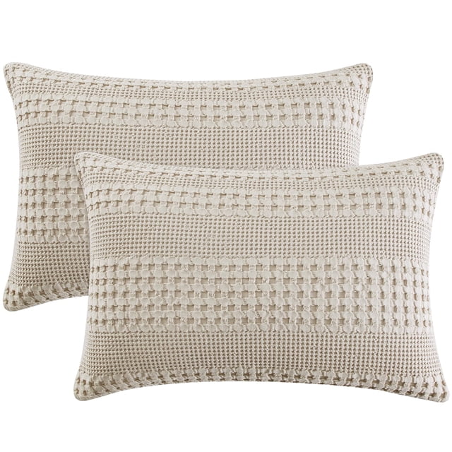 Fundas de almohada PHF, 100% algodón, tipo gofre, tamaño king, paquete de 2 unidades, avena
