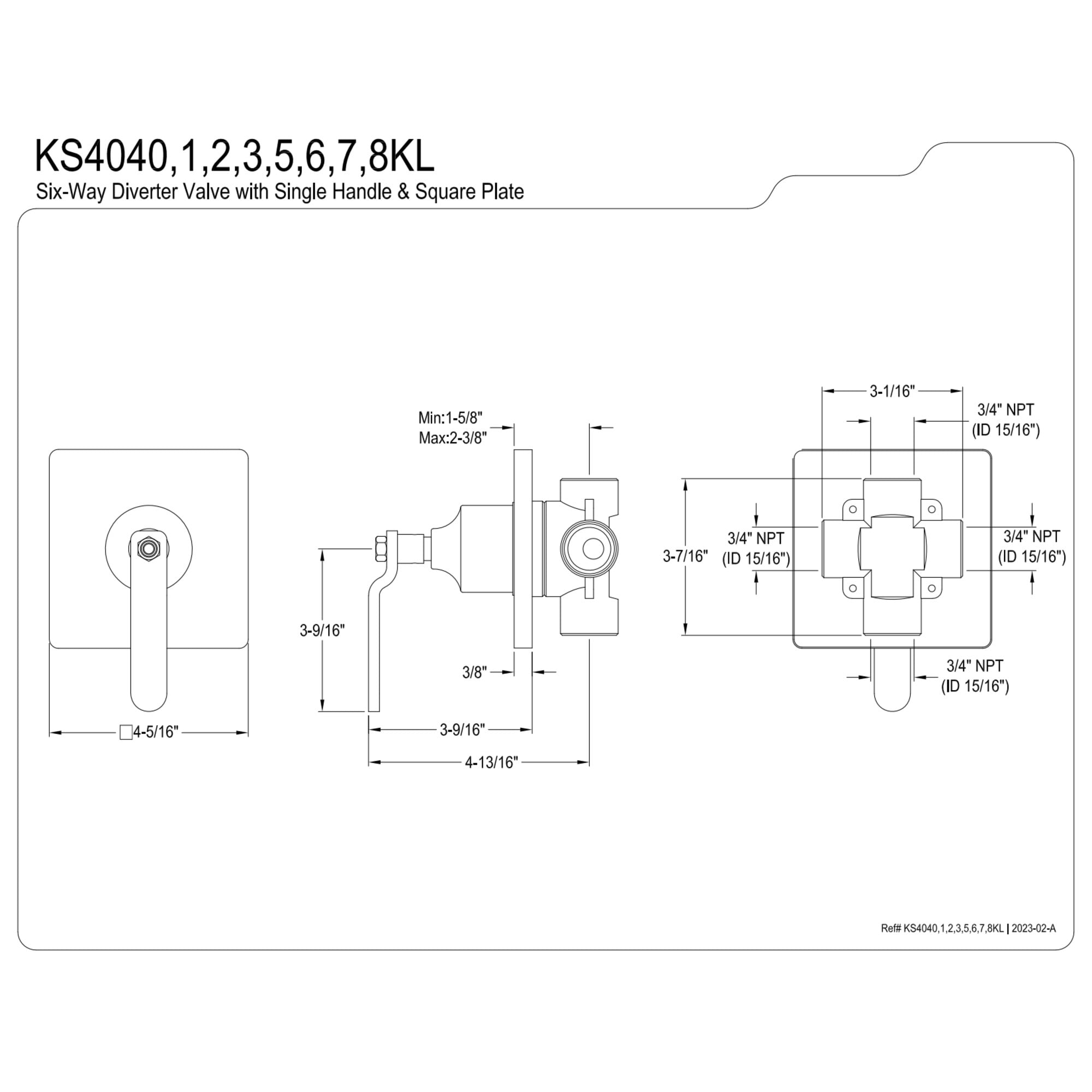 Kingston Brass KS4045KL Whitaker Single-Handle Six-Way Diverter Valve with Square Trim Kit, Oil Rubbed Bronze