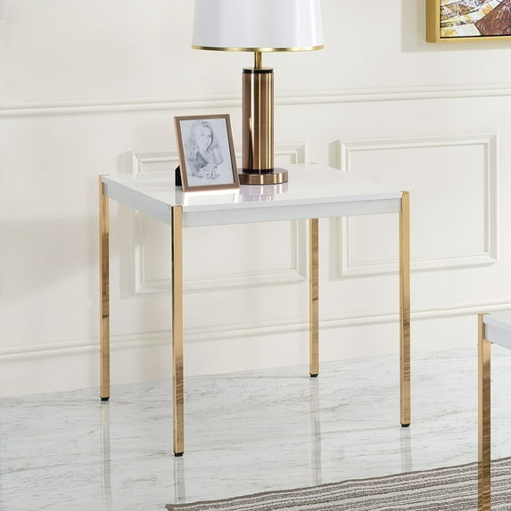 ACME Otrac End Table in White & Gold Finish LV00035