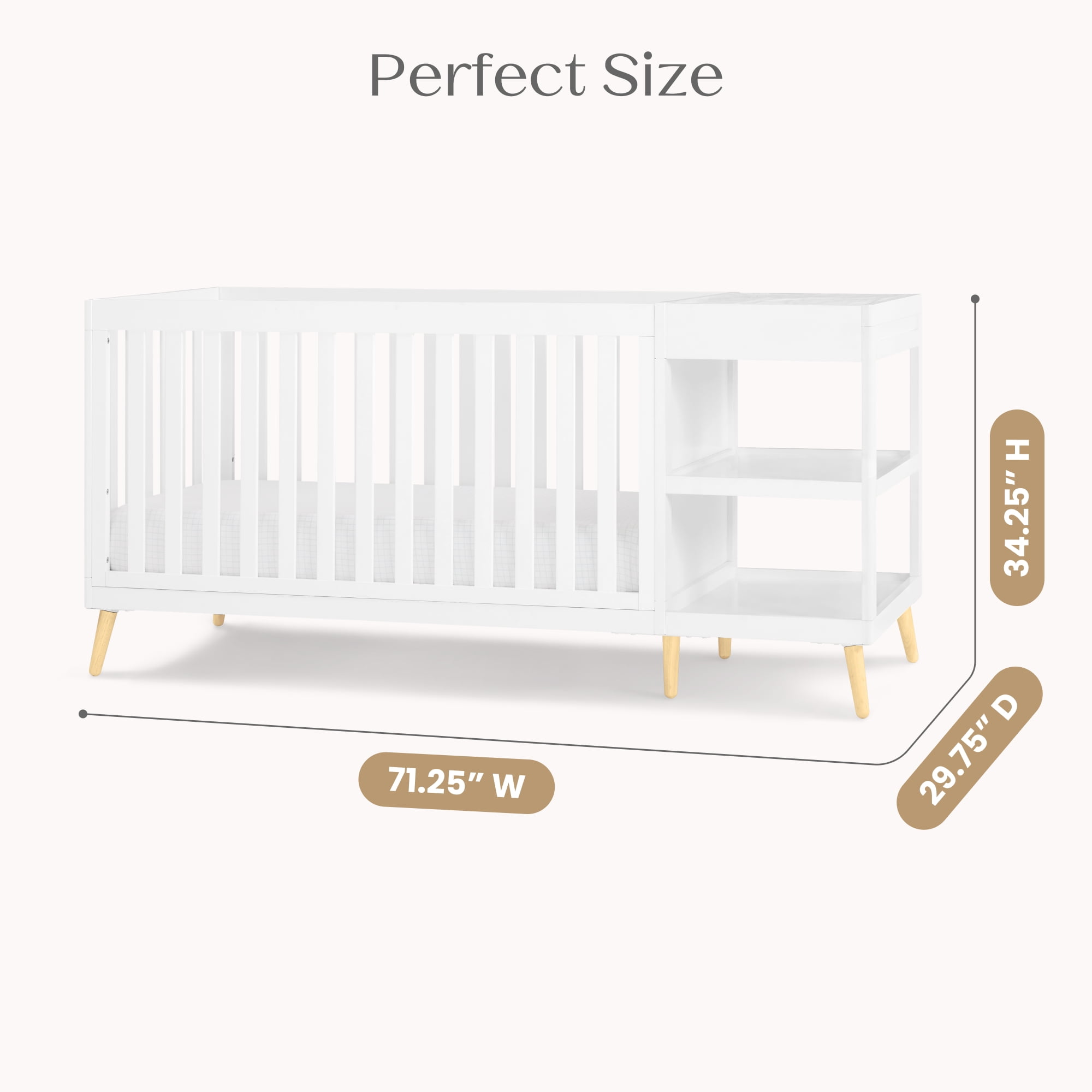 Delta Children Essex 4-in-1 Convertible Crib and Changer, Bianca White w/Natural