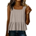 thumbnail image 2 of Helii Women's Square Neck Ruffle Hem Linen Tank Top – 20% Linen 80% Cotton Babydoll Crop Top, Loose Fit Breathable Summer Vest, Casual Sleeveless Top for Women Khaki,L, 2 of 7