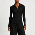 thumbnail image 4 of ClodeEU Women's Collared V Neck Ribbed Long Sleeve Sweater,Casual Slim Fit Knit Pullover Top Black,Women's Plus L, 4 of 6