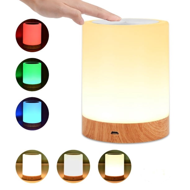 Lámpara de noche LED con sensor táctil y gancho, lámpara de mesita de noche, luz de mesa RGB con cambio de color regulable para dormitorio y sala de estar