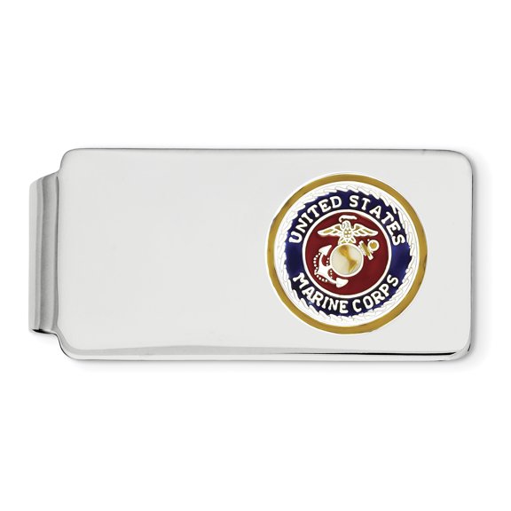 Beautiful Sterling Silver Rhodium U.S. Marine Corp Money Clip w/gold border, silver