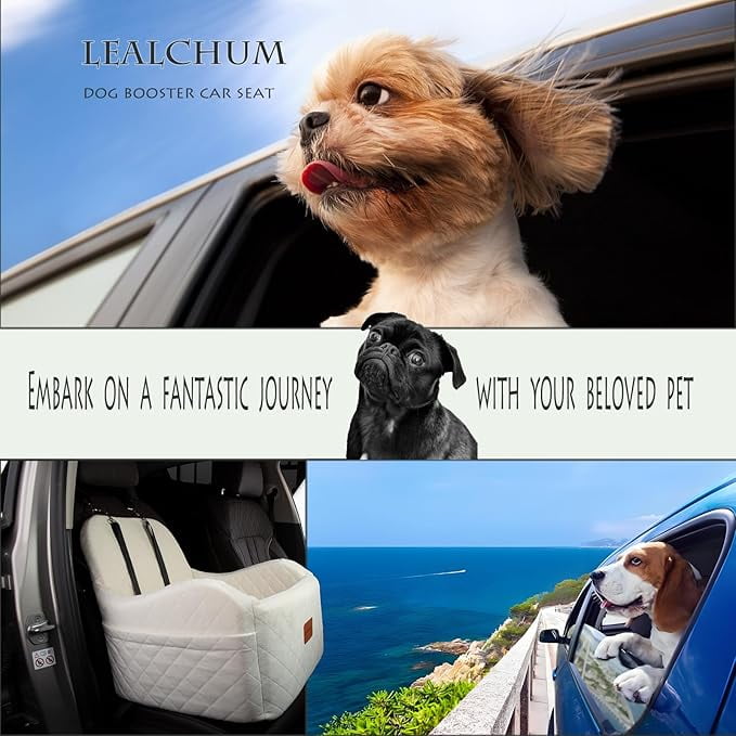 Lealchum Dog Car Seat, Pet Booster Car Seat, Safety Car Seat for Dogs (Beige, Medium)