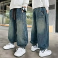 thumbnail image 2 of MEZZALL Boys Baggy Jeans Straight Leg Jeans With Pockets Elastic Waist Distressed Ripped Denim Pants With Holes 4-5 Years Trendy Kids Wear, 2 of 6