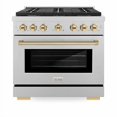 thumbnail image 2 of ZLINE Autograph Edition 36 in. 5.2 cu. ft. Paramount Gas Range with 6 Burner Cooktop and Convection Gas Oven in DuraSnow Stainless Steel and Polished Gold Accents (SGRSZ-36-G), 2 of 2