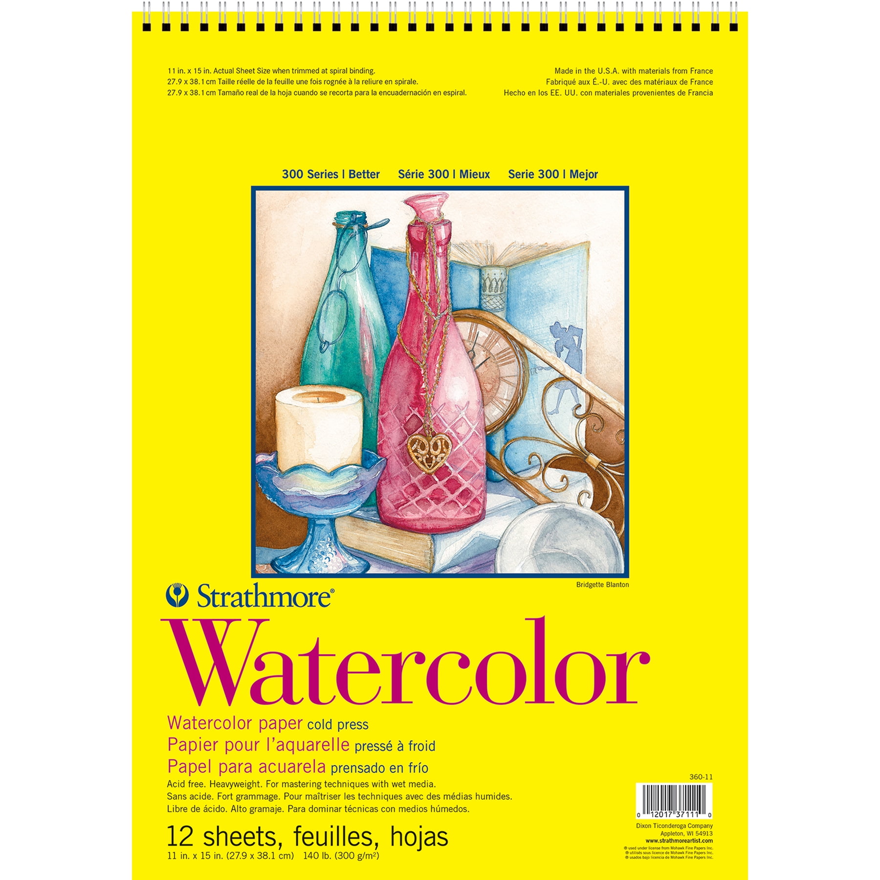 Strathmore 300 Series Watercolor Pad, Cold Pressed, Top Wire Binding, 12 Sheet, 11x15 inch, Pack of 2