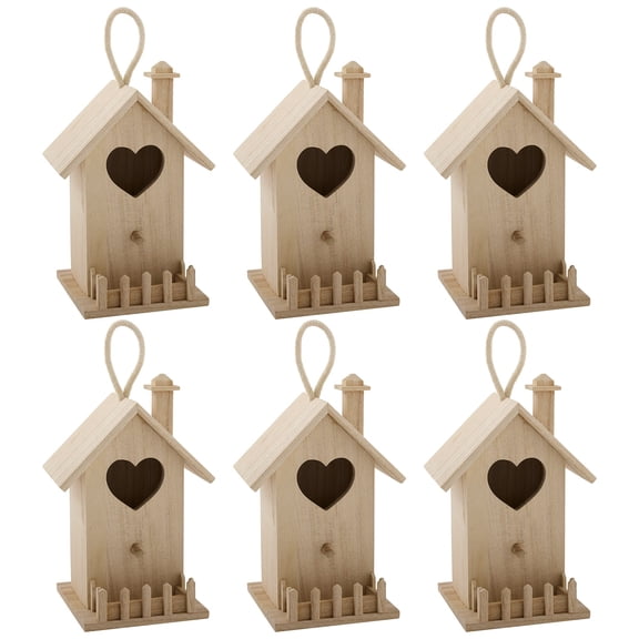 8" Wooden Assorted Birdhouse by Make Market - Unfinished Birdhouse Made of 100% Wood - Outdoor Nesting Boxes - Bulk 6 Pack