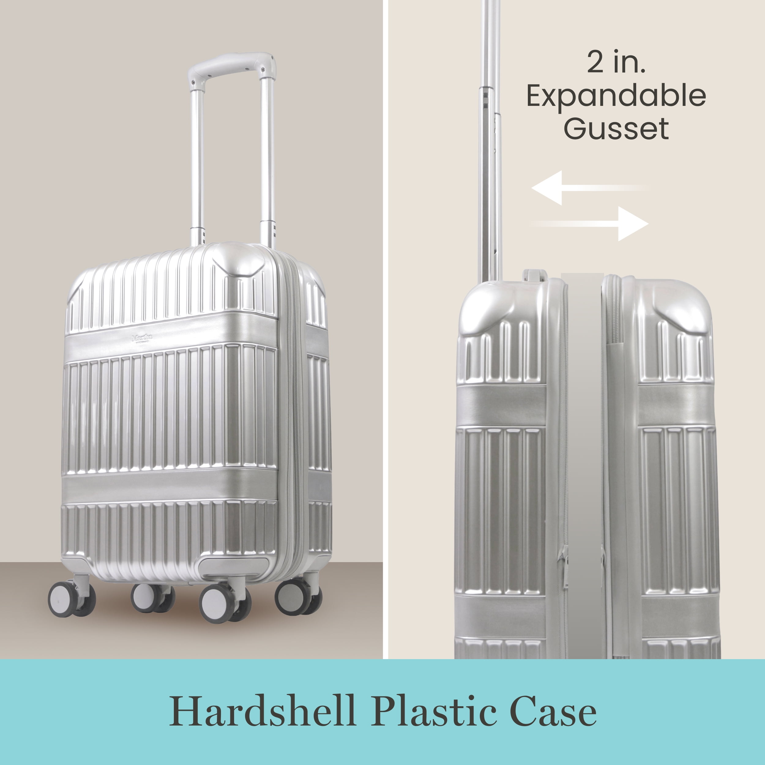 Martha Stewart The Bedford 22 Inch Carry On Luggage, Hardshell Rolling Suitcase with Spinner Wheels, Silver