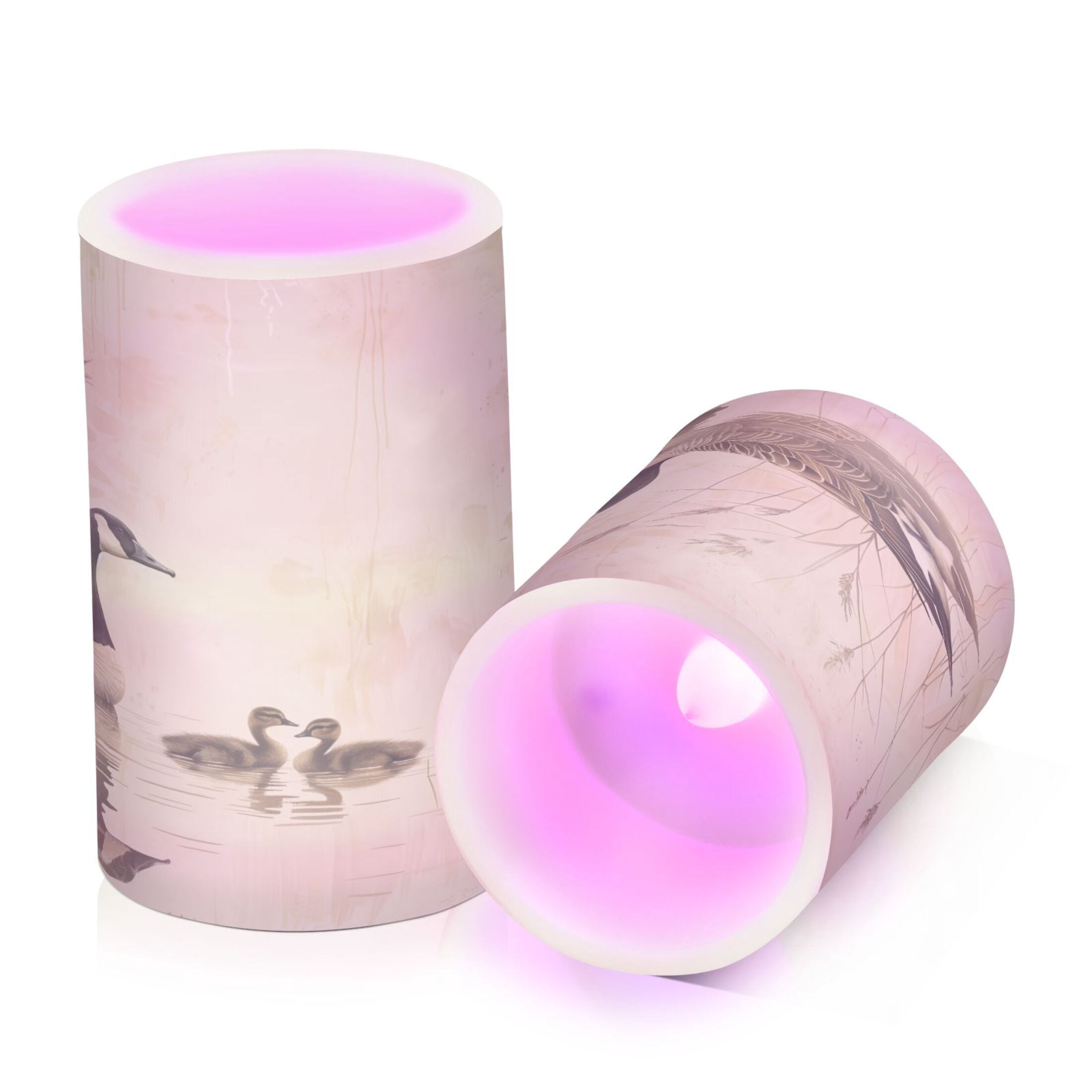 Flickering Flameless LED Candles set of 2 Battery Operated 18-Key Remotes Timer Halloween Fall Decor Elegant Goose with Goslings Swimming D3''xH4''5''