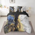 thumbnail image 2 of YST Abstract Marble 7 Piece Bedding Set, King Size, Navy Blue White Gold Marble, Watercolor Marbling Reversible Comforter, 2 of 5